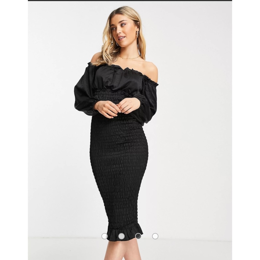 Outrageous Fortune shirred black midi dress
